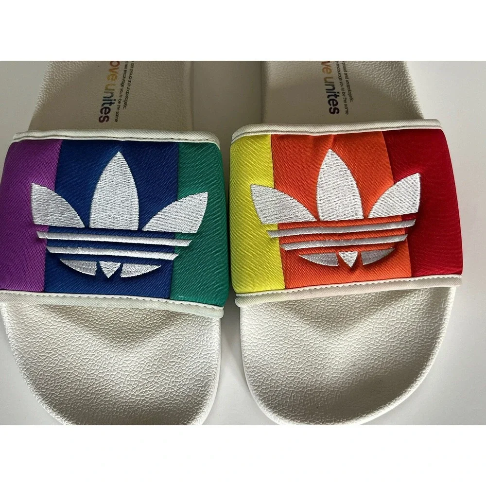 Adidas Slides Men's 9 Sandals Love United Rainbow Pride Slip On‎
